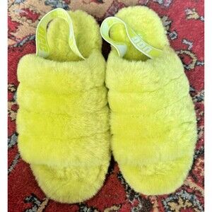 UGG Fluff Yeah Slide Women's Shearling Slipper Lime Green Size US 9 Excellent